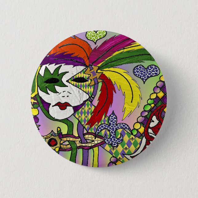 Psychedelic Mardi Gras Feather Mask Knapp (Framsida)
