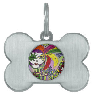 Psychedelic Mardi Gras Feather Mask Namnbricka Husdjur