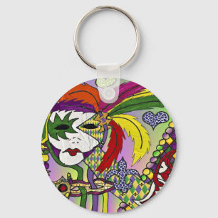Psychedelic Mardi Gras Feather Mask Nyckelring