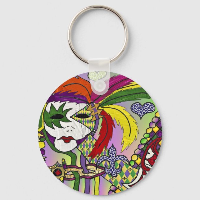 Psychedelic Mardi Gras Feather Mask Nyckelring (Framsida)
