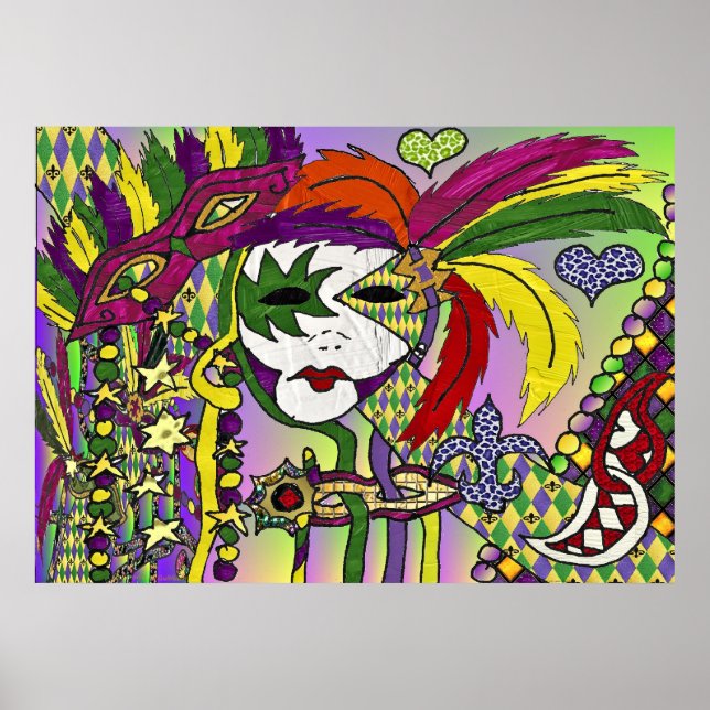 Psychedelic Mardi Gras Feather Mask Poster (Framsidan)