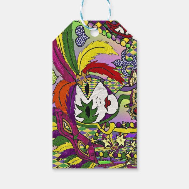 Psychedelic Mardi Gras Feather Mask Presentetikett (Framsidan)