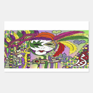 Psychedelic Mardi Gras Feather Mask Rektangulärt Klistermärke