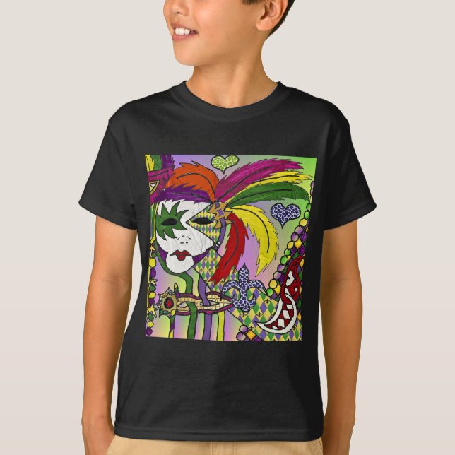 Psychedelic Mardi Gras Feather Mask T-shirt (Framsida)