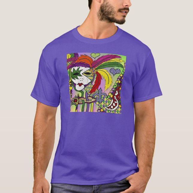 Psychedelic Mardi Gras Feather Mask T Shirt (Framsida)