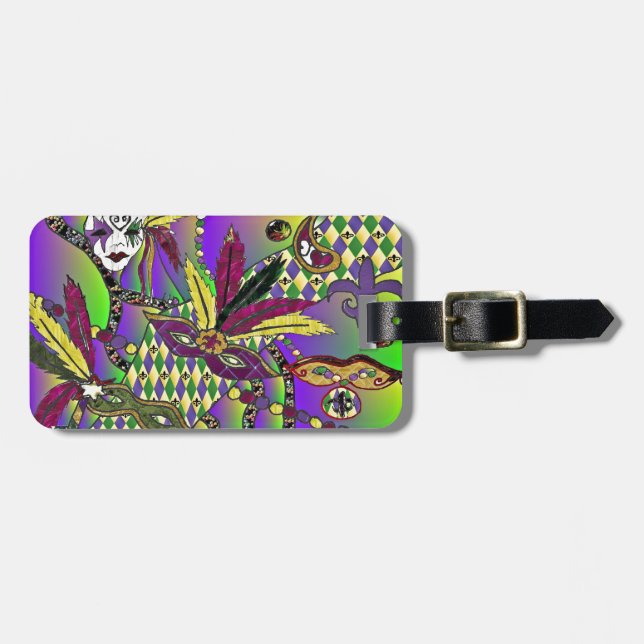 Psychedelic Mardi Gras Feather Masks Bagagebricka (Horisontell Framsida)