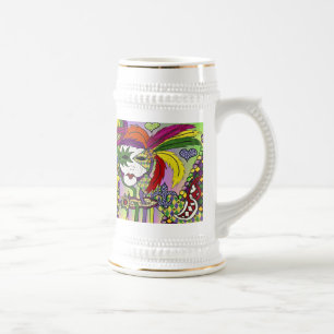 Psychedelic Mardi Gras Feather Masks Beer Stein Sejdel