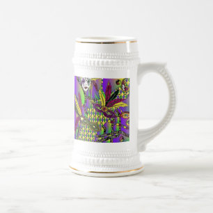 Psychedelic Mardi Gras Feather Masks Beer Stein Sejdel