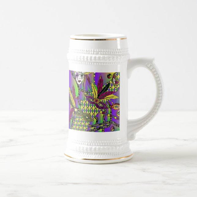 Psychedelic Mardi Gras Feather Masks Beer Stein Sejdel (Höger)