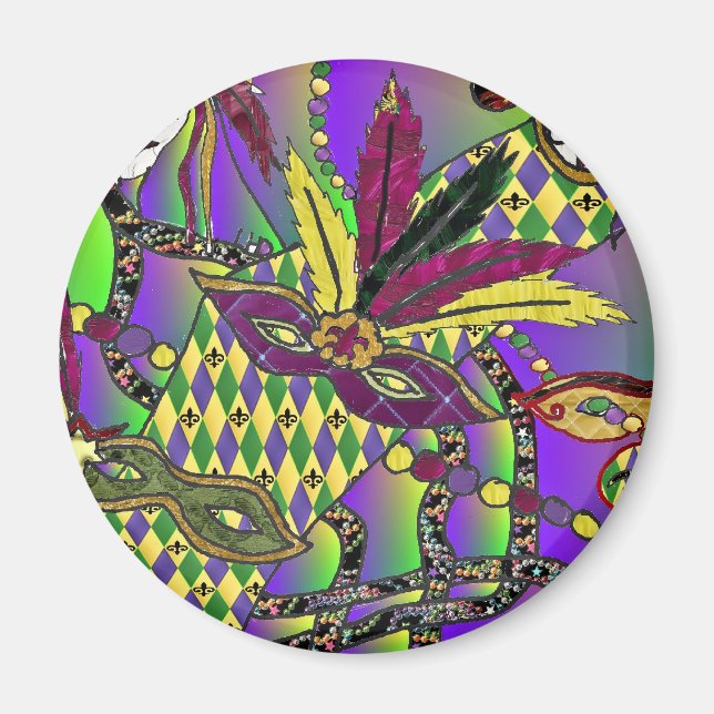 Psychedelic Mardi Gras Feather Masks Gifts Apparat Magnet (Framsidan)