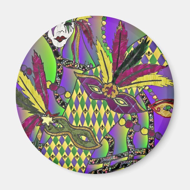 Psychedelic Mardi Gras Feather Masks Gifts Apparat Magnet (Framsidan)