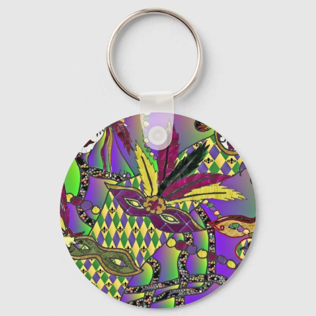 Psychedelic Mardi Gras Feather Masks Gifts Apparat Nyckelring (Framsida)