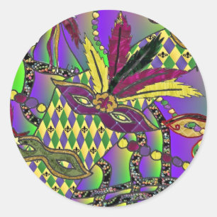 Psychedelic Mardi Gras Feather Masks Gifts Apparat Runt Klistermärke