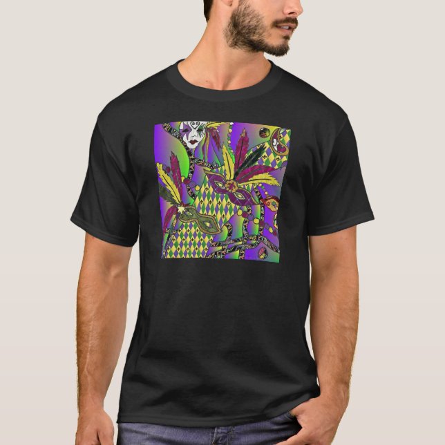 Psychedelic Mardi Gras Feather Masks Gifts Apparat T-shirt (Framsida)