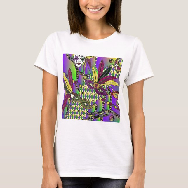 Psychedelic Mardi Gras Feather Masks Gifts Apparat Tee (Framsida)