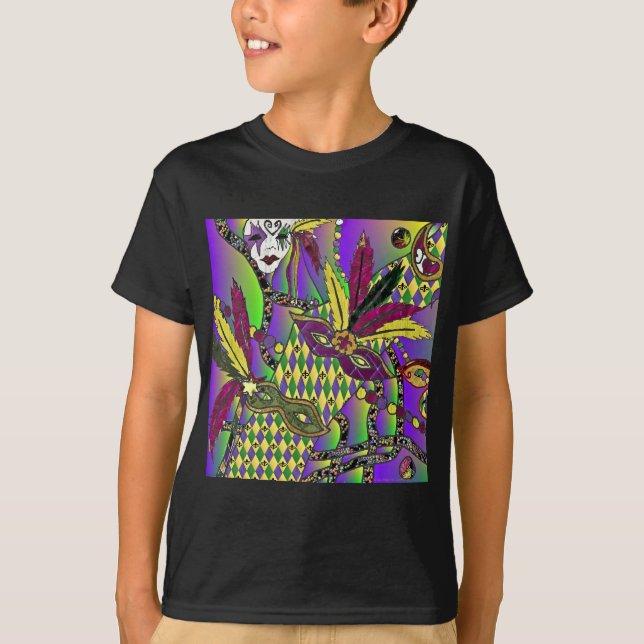 Psychedelic Mardi Gras Feather Masks Gifts Apparat Tee Shirt (Framsida)