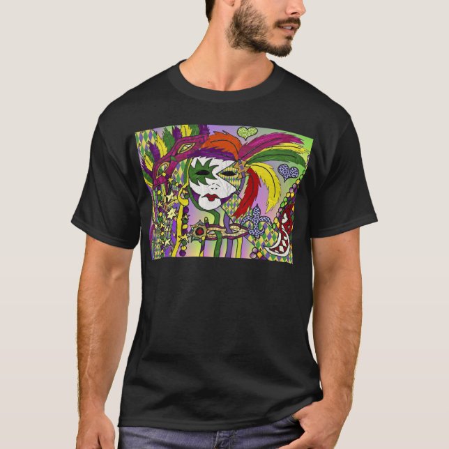 Psychedelic Mardi Gras Feather Masks Gifts Apparat Tee Shirt (Framsida)