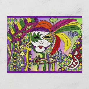 Psychedelic Mardi Gras Feather Masks Gifts Apparat Vykort
