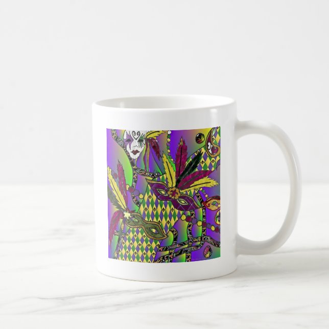 Psychedelic Mardi Gras Feather Masks Kaffemugg (Höger)