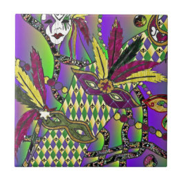 Psychedelic Mardi Gras Feather Masks Kakelplatta