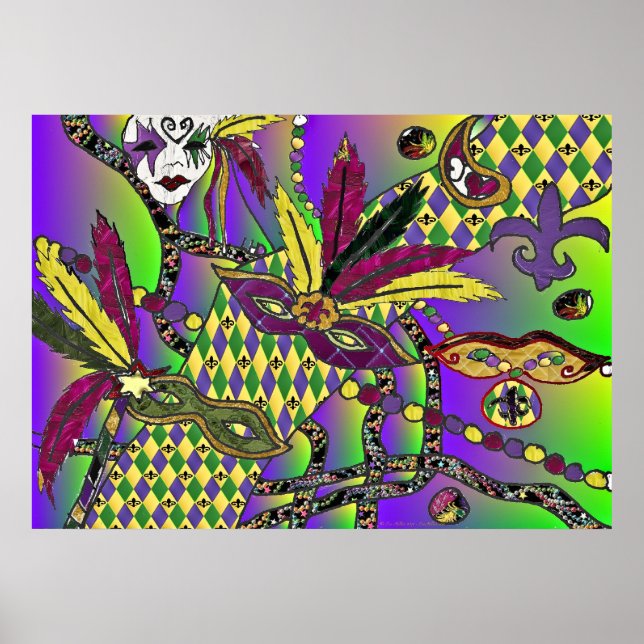 Psychedelic Mardi Gras Feather Masks Poster (Framsidan)