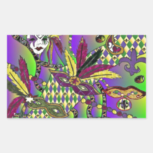 Psychedelic Mardi Gras Feather Masks Rektangulärt Klistermärke