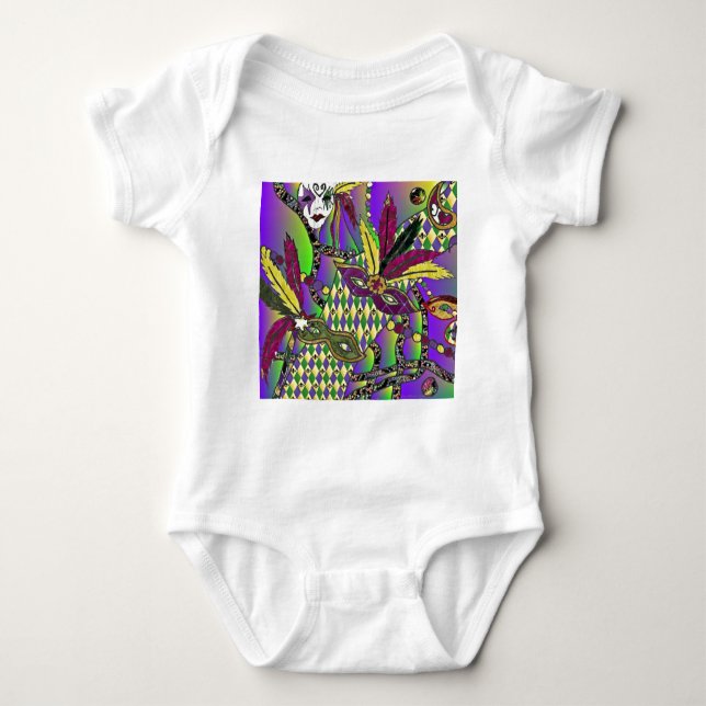 Psychedelic Mardi Gras Feather Masks T-shirt (Framsida)