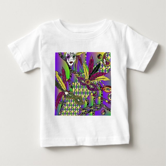 Psychedelic Mardi Gras Feather Masks T-shirt (Framsida)