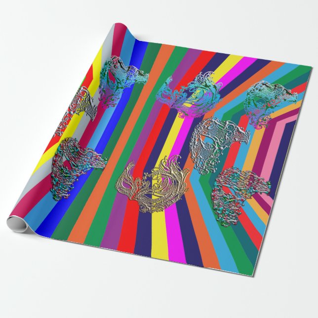 Psychedelic Mardi Gras Filigree Mmaskart Presentpapper (Utrullad)