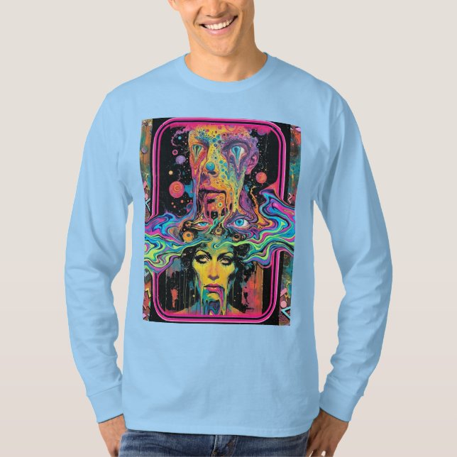 Psychedelic Melting Faces – Neon Surreal Pop Art T Shirt (Framsida)