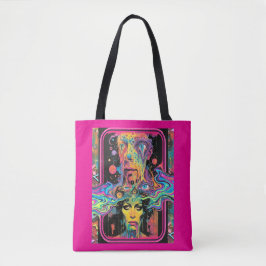 Psychedelic Melting Faces Pink All Over Print Tote Tygkasse