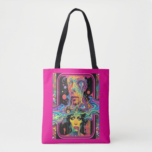 Psychedelic Melting Faces Pink All Over Print Tote Tygkasse (Framsida)