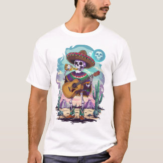 Psychedelic Mexican-Stil Skeleton Drinks Tequila T Shirt
