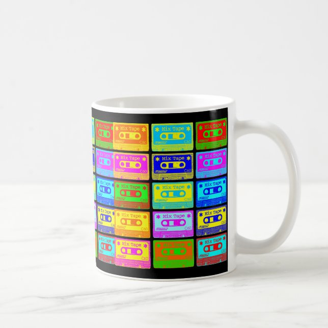 Psychedelic Mix Tape - Svart Bakgrund Kaffemugg (Höger)