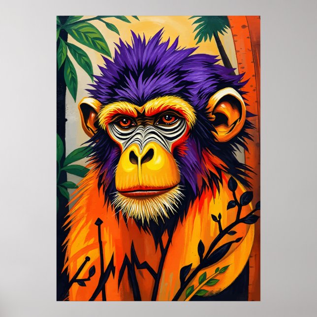 Psychedelic Monkey Ansikte - Neon Jungle Energy Poster (Framsidan)