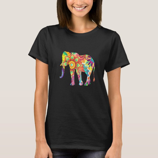 Psychedelic Multi-Färg Elephant T Shirt (Framsida)