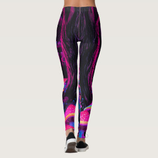 Psychedelic Mushroom Forest Leggings - Trippy Neon