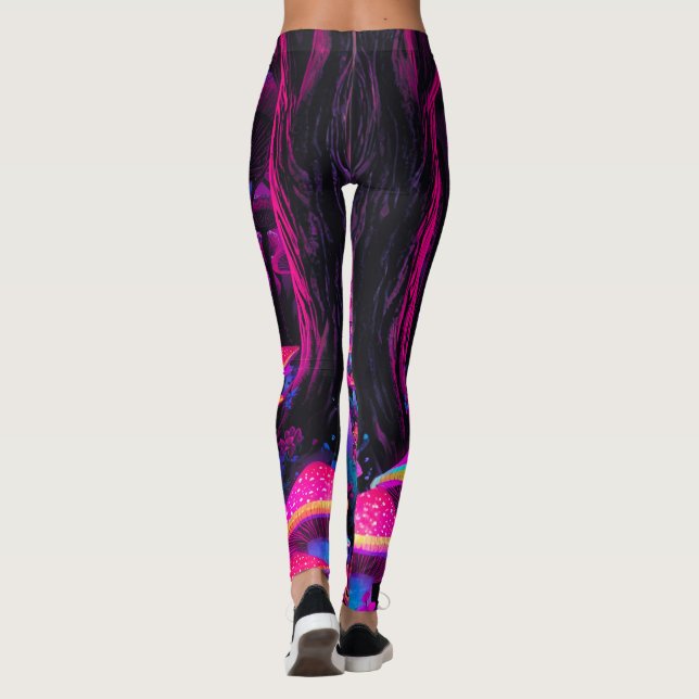 Psychedelic Mushroom Forest Leggings - Trippy Neon (Baksida)