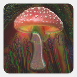 PSYCHEDELIC MUSHROOM FYRKANTIGT KLISTERMÄRKE