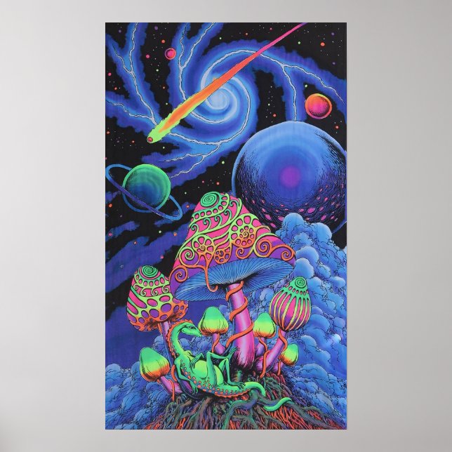 "Psychedelic Mushroom Galenhet: Trippy Black Light Poster (Framsidan)