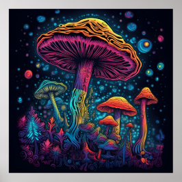 Psychedelic Mushroom Glow i Mörk Poster