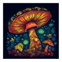 Psychedelic Mushroom Glow i Mörk