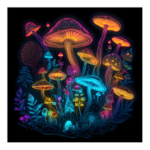 Psychedelic Mushroom Glow i Mörk Poster