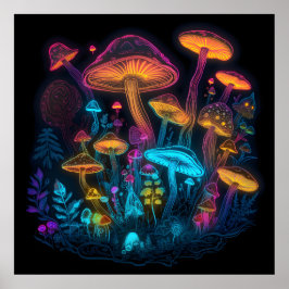 Psychedelic Mushroom Glow i Mörk Poster