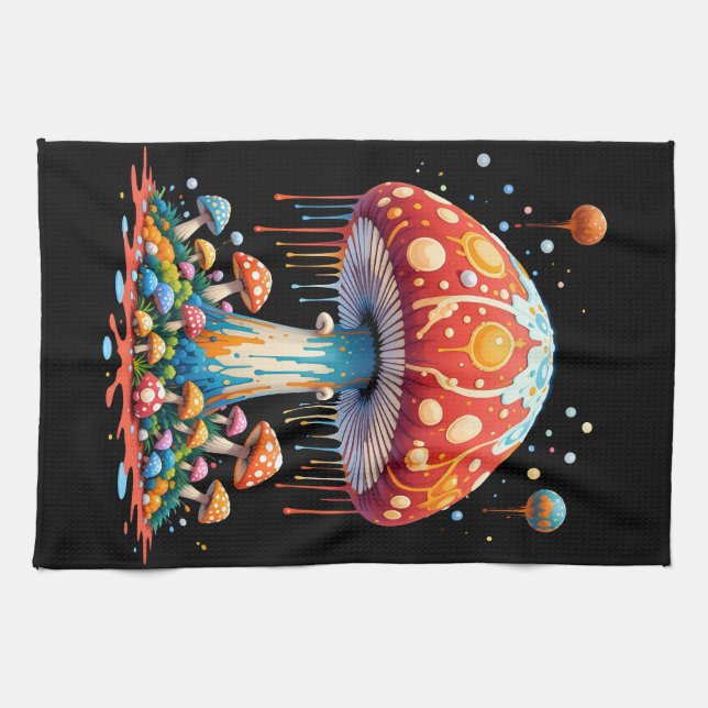 Psychedelic Mushroom Illustration Kökshandduk (Horisontell)