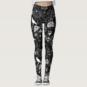 Psychedelic Mushroom Mönster 2D.BW.b Black BG Leggings