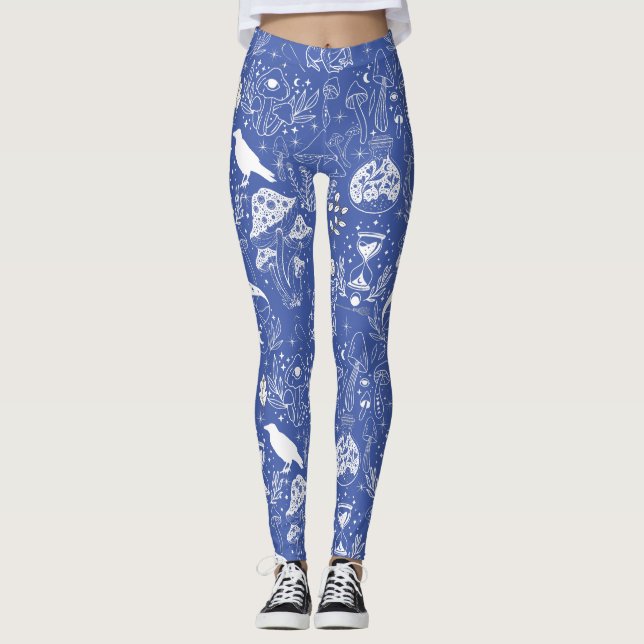 Psychedelic Mushroom Mönster 2D.BW.b L Blue BG Leggings (Framsida)