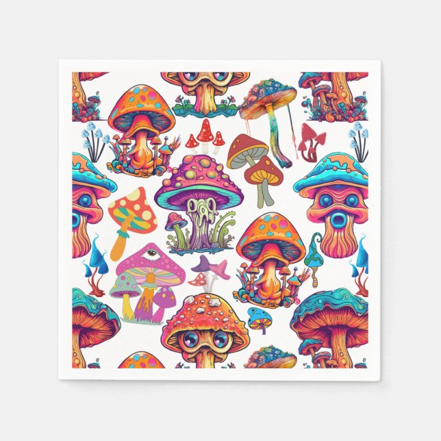 Psychedelic Mushroom Mönster 3D Pappersservett (Framsidan)