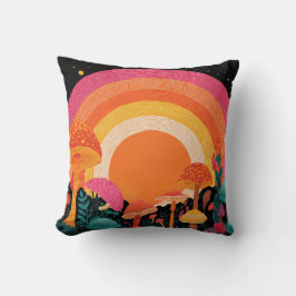Psychedelic Mushroom Sunset – Retro Fantasy Nature Kudde
