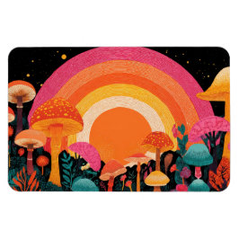 Psychedelic Mushroom Sunset – Retro Fantasy Nature Magnet